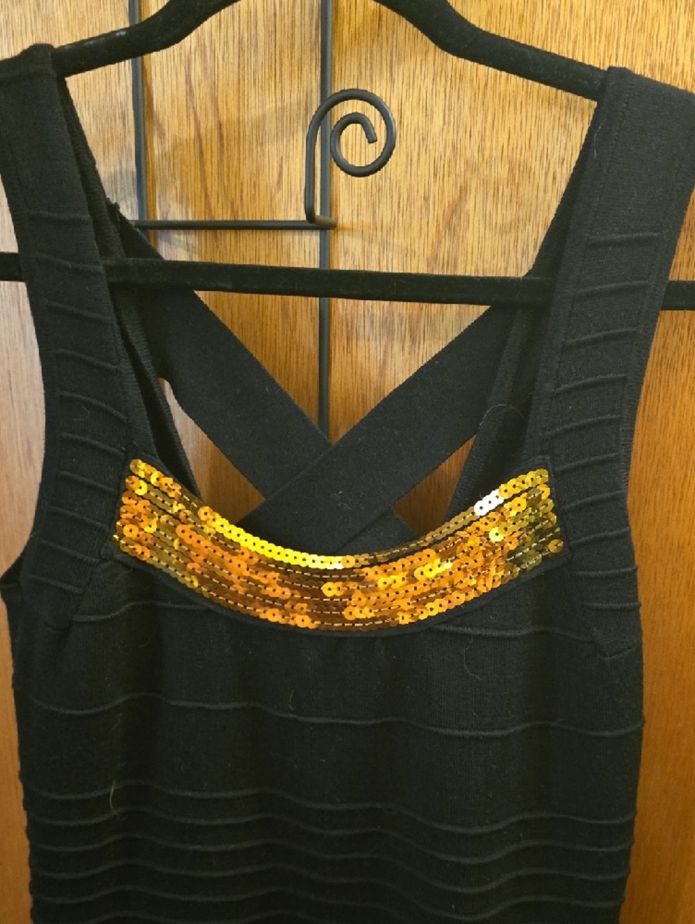 Pink Rose Black Bodycon Mini Dress with Gold Sequin Scoop - Picture 3 of 4